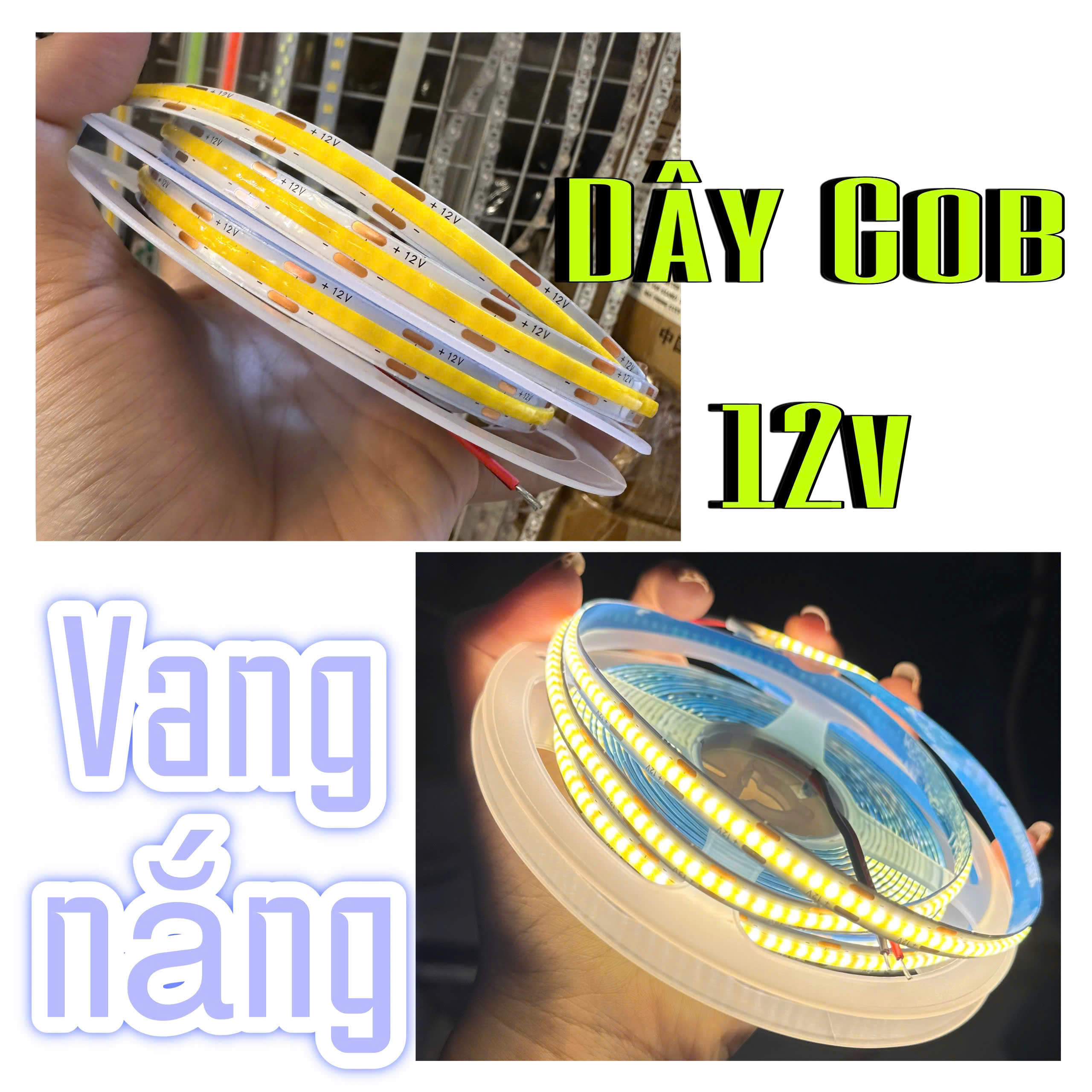 DÂY COB 12V VÀNG NẮNG